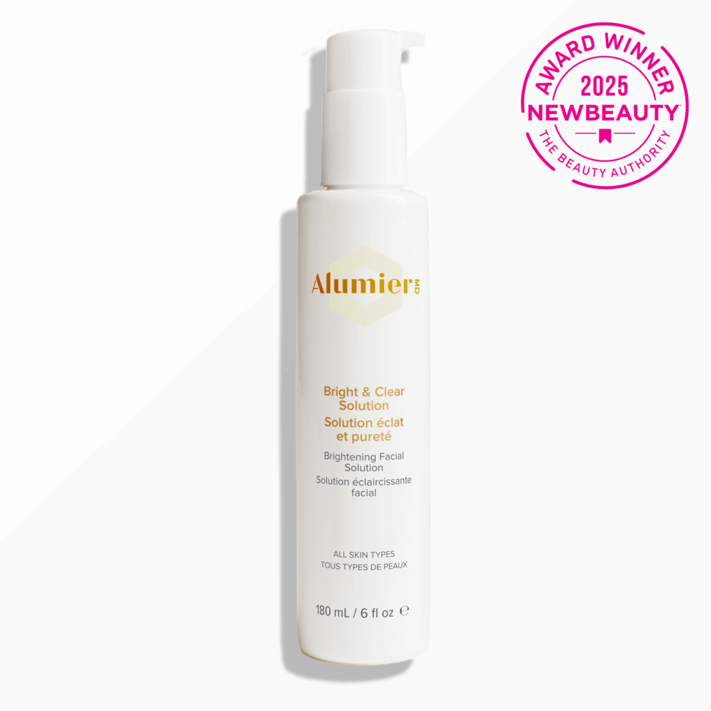 Bright & Clear Solution Bottle Image on White with Award Logo